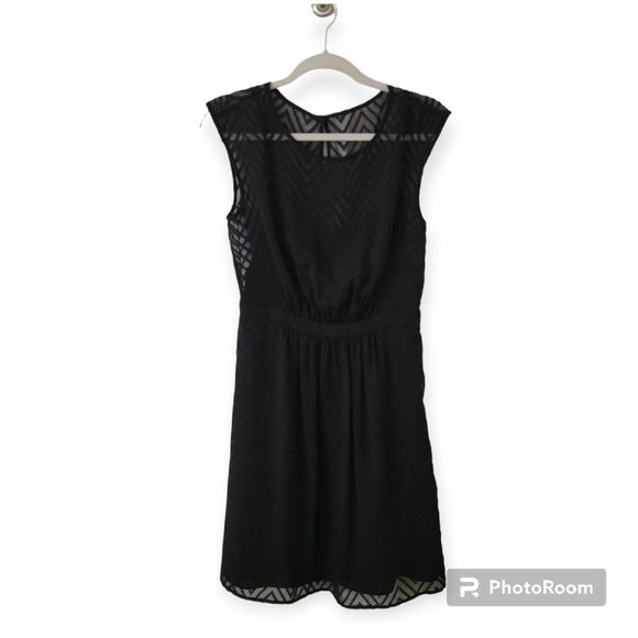 J Crew Womens A lined Black Sheer Chevron Print Dress Fully Lined Size 4 - Picture 3 of 5